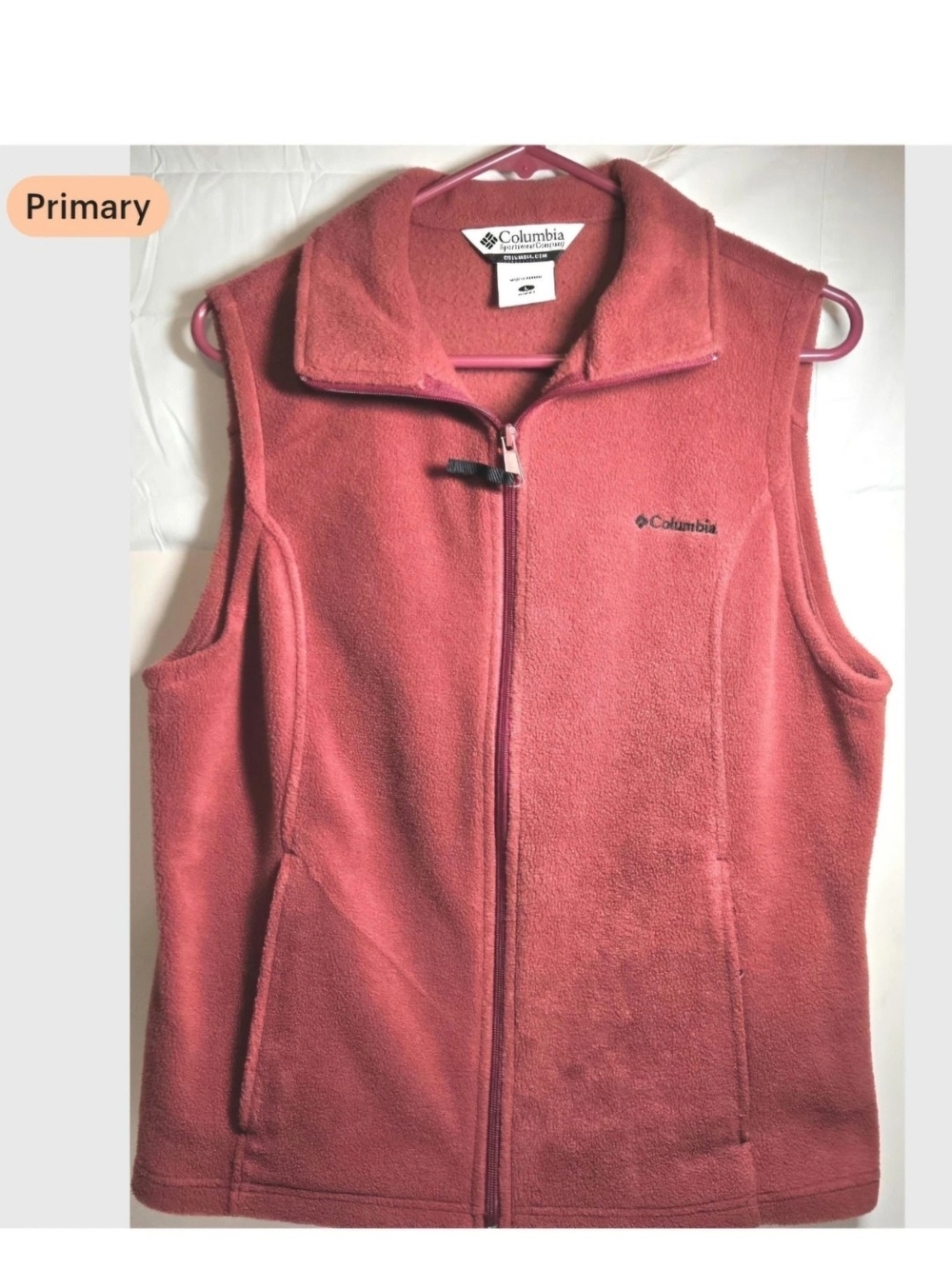 Columbia Women’s Fleece Vest Large Red Full Zip Outdoor Hiking Casual